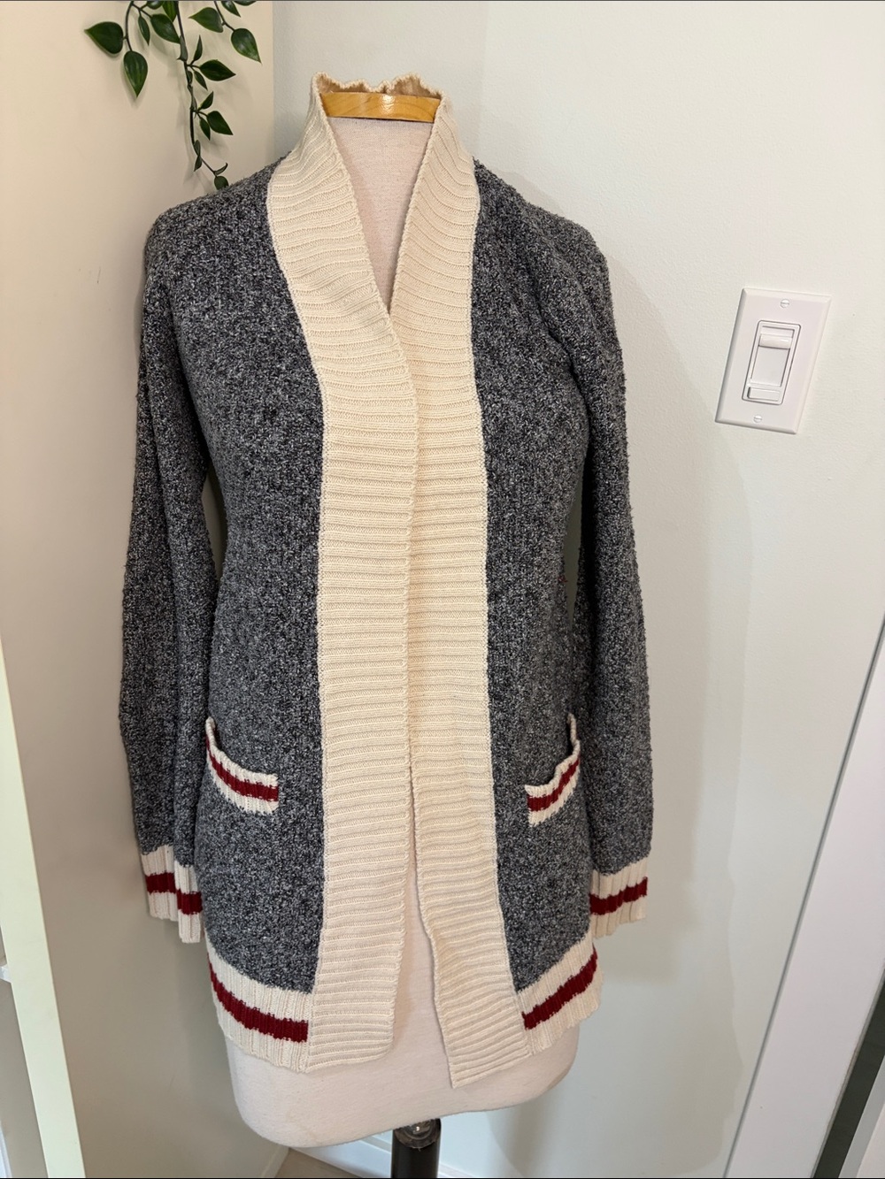 Sock monkey sweater open front cardi - small
